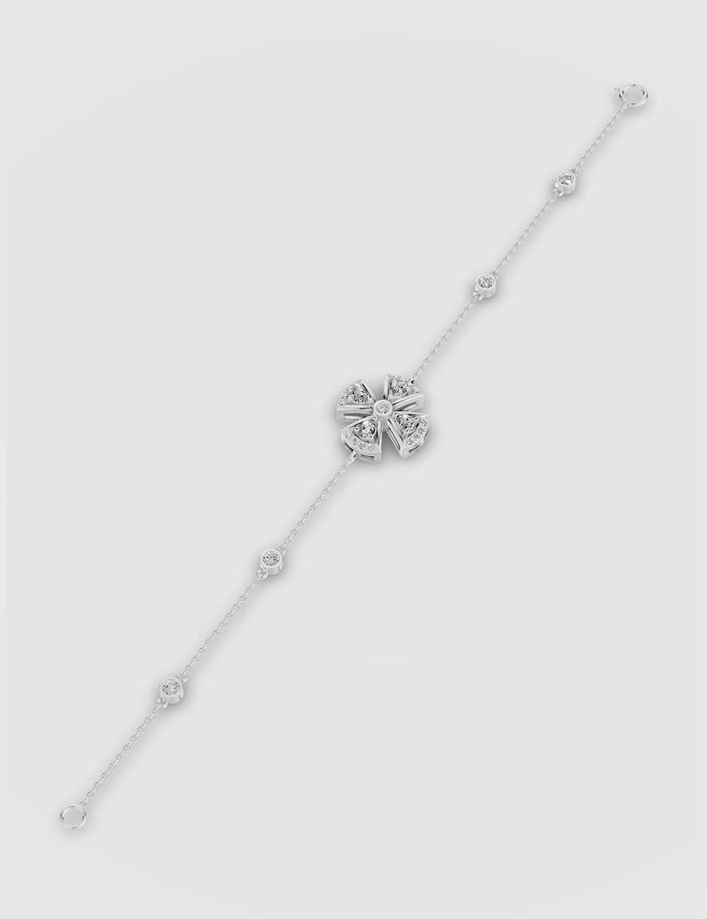Floral Lab Grown Solitaire Bracelet 75 Cent FG-VVS, White Gold, large, image 2