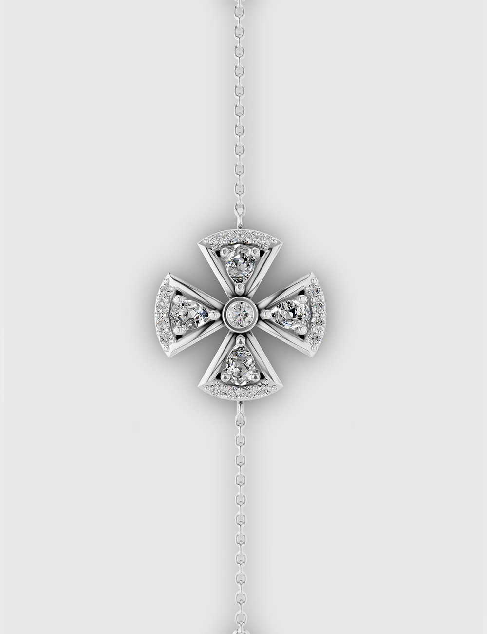 Floral Lab Grown Solitaire Bracelet 75 Cent FG-VVS, White Gold, large, image 3