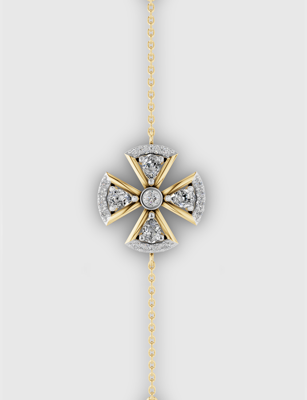 Floral Solitaire Bracelet 75 Cent FG-VVS, Yellow Gold, large, image 3