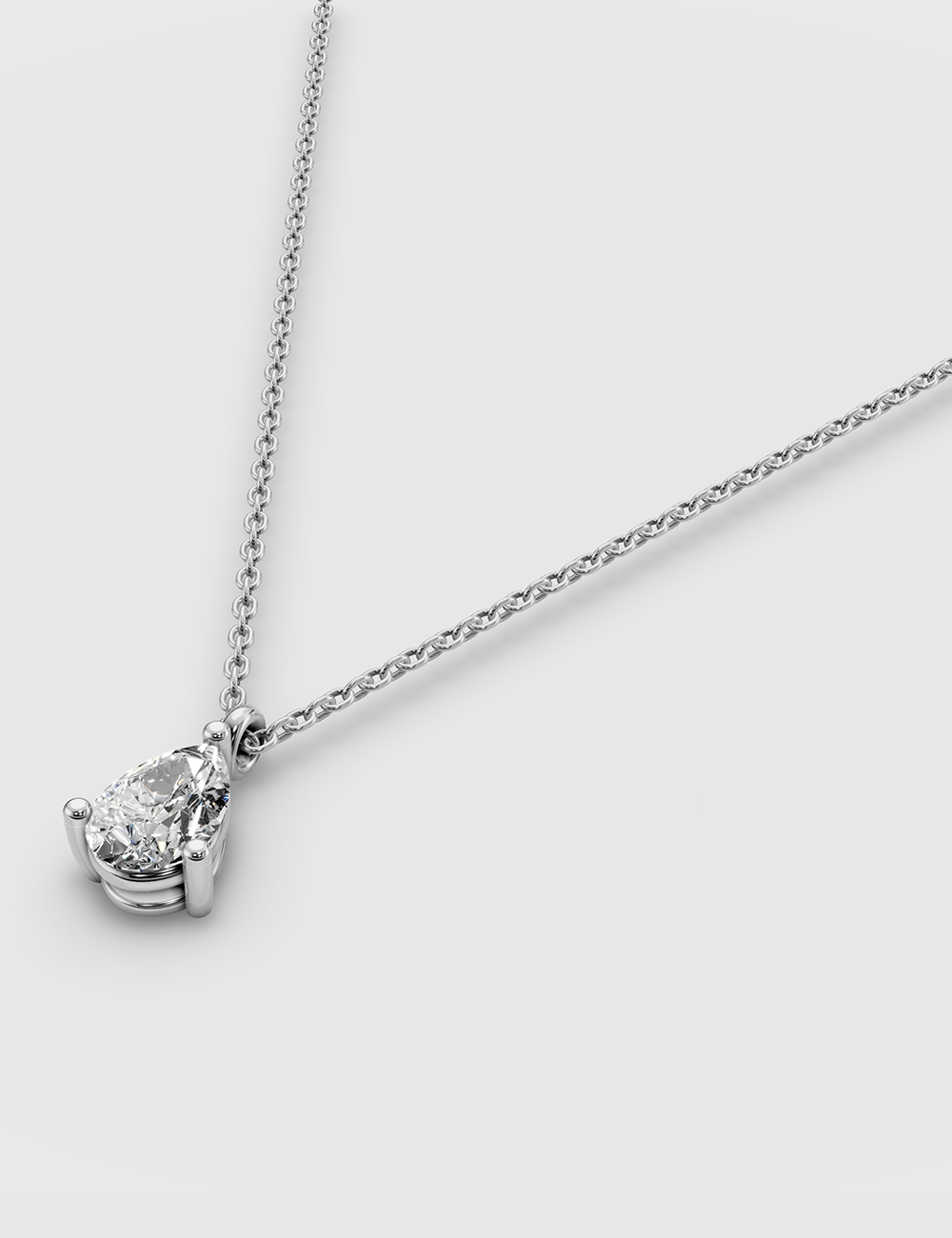 Droplet Lab Grown Solitaire Chain Pendant 92 Cent FG-VVS, White Gold, large, image 2