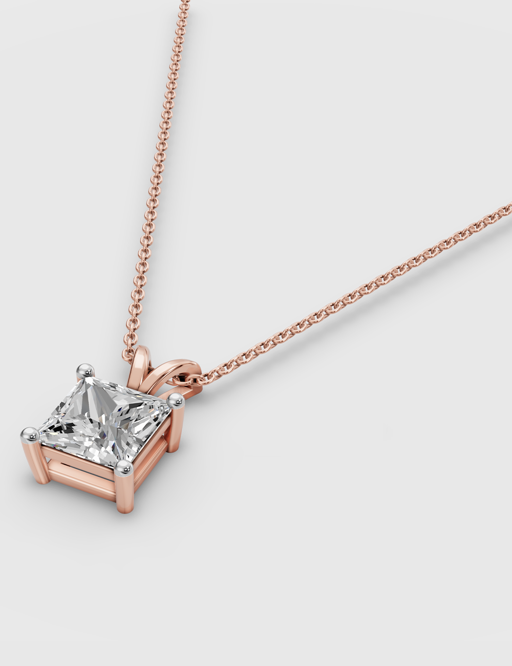 Radiant Solitaire Chain Pendant 56 cent FG-VVS, Rose Gold, large, image 2