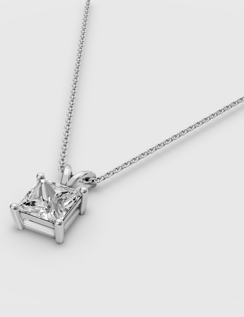 Radiant Lab Grown Solitaire Chain Pendant 56 Cent FG-VVS, White Gold, large, image 2
