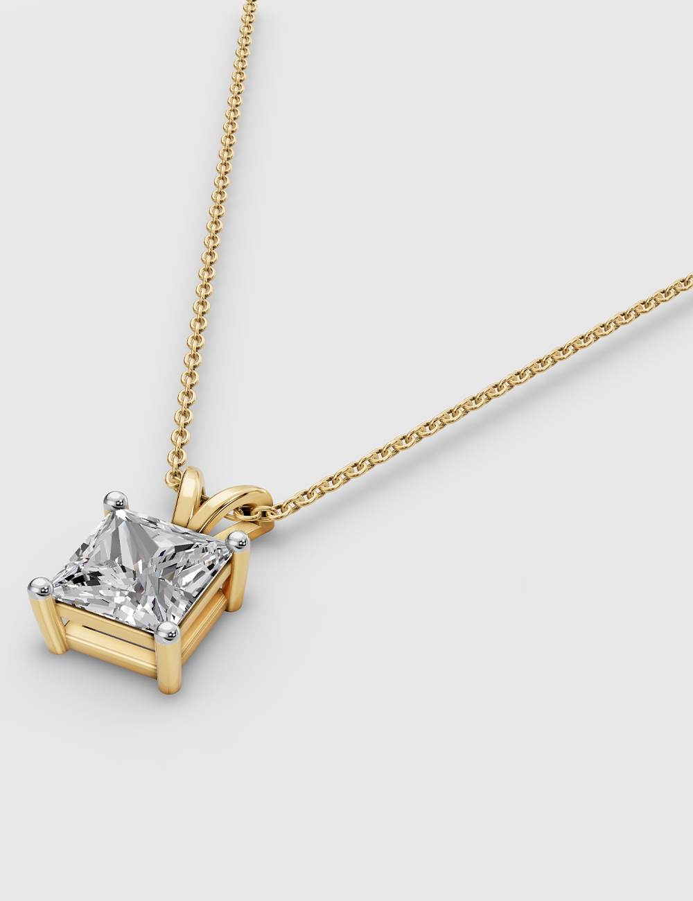 Radiant Solitaire Chain Pendant 56 cent FG-VVS, Yellow Gold, large, image 2