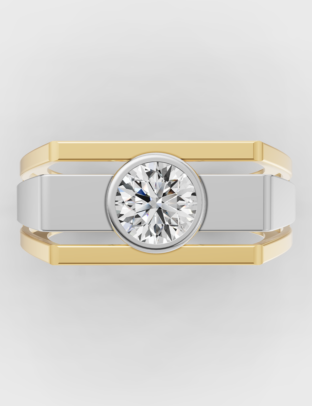 Robust Men Solitaire Ring 76 cent FG-VVS, Yellow Gold, large, image 2