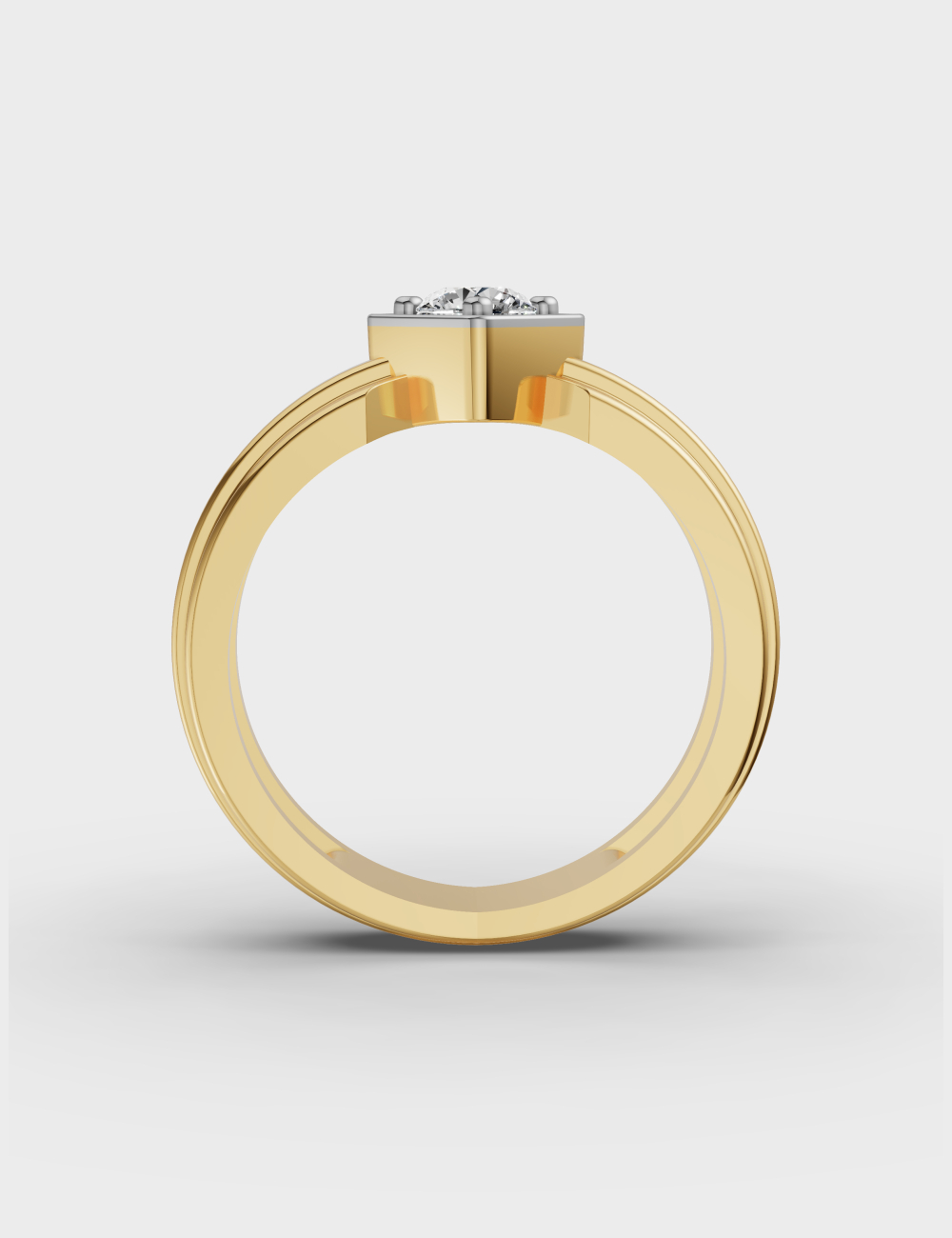 Linear Men's Diamond Ring 36 cent FG-VVS, Yellow Gold, large, image 2