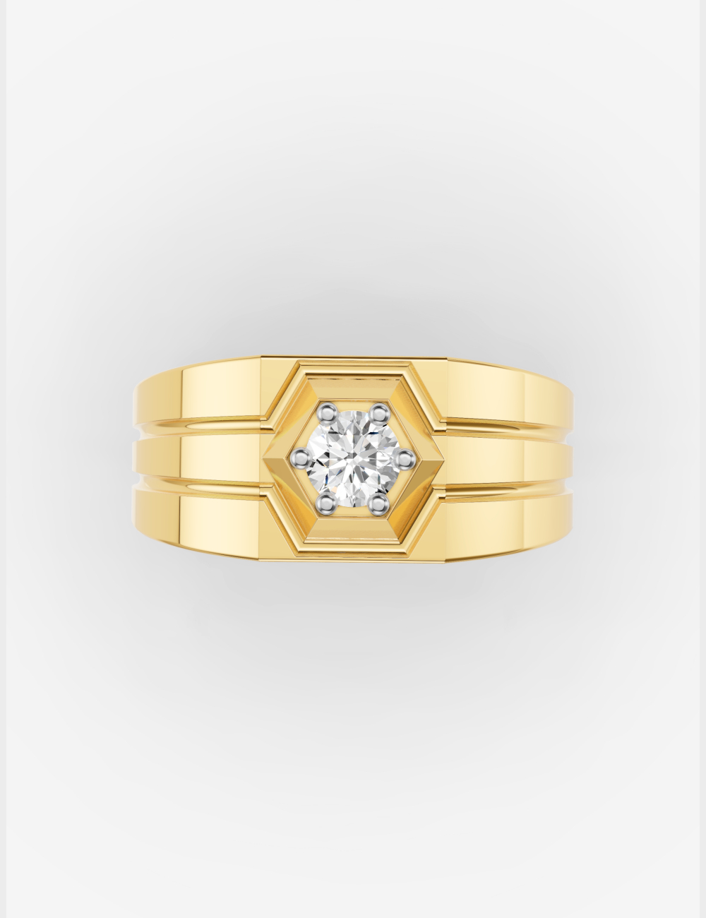 Geometric Men's Diamond Ring 45 cent FG-VVS, Yellow Gold, large, image 4