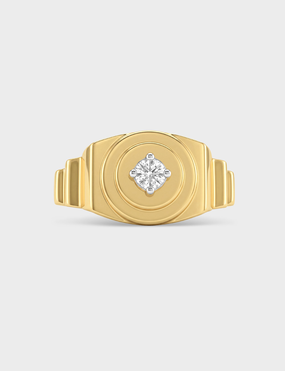 Concentric Signet Men's Lab Grown Diamond Ring 0.21 Cent FG-VVS, Yellow Gold, large, image 2