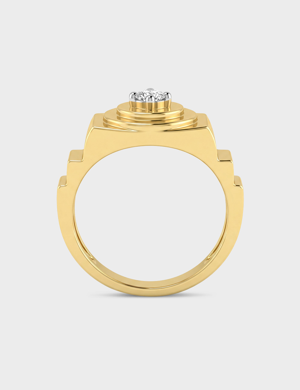 Concentric Signet Men's Lab Grown Diamond Ring 0.21 Cent FG-VVS, Yellow Gold, large, image 4