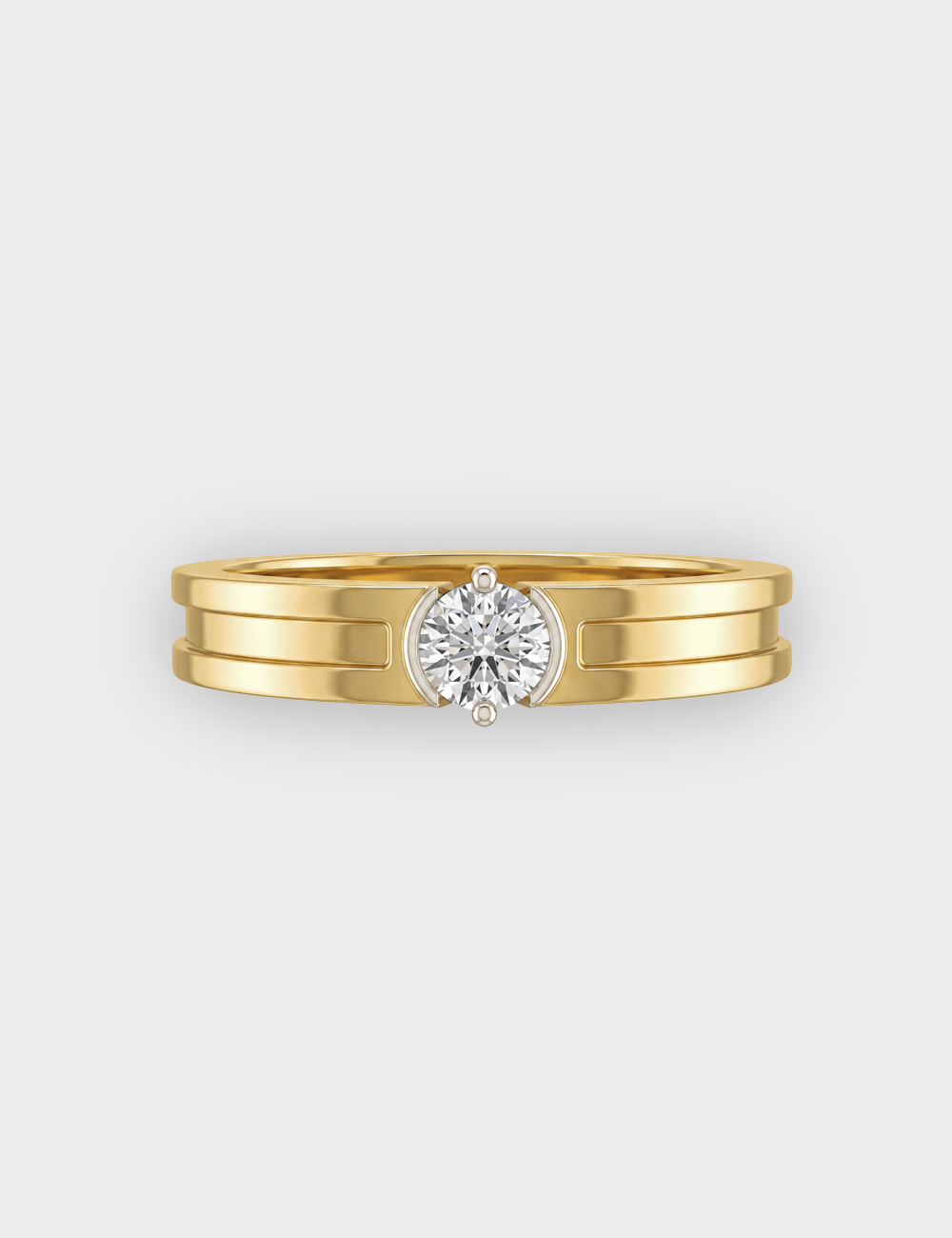 Dual-Line Men's Lab Grown Diamond Ring 0.27 Cent FG-VVS, Yellow Gold, large, image 2