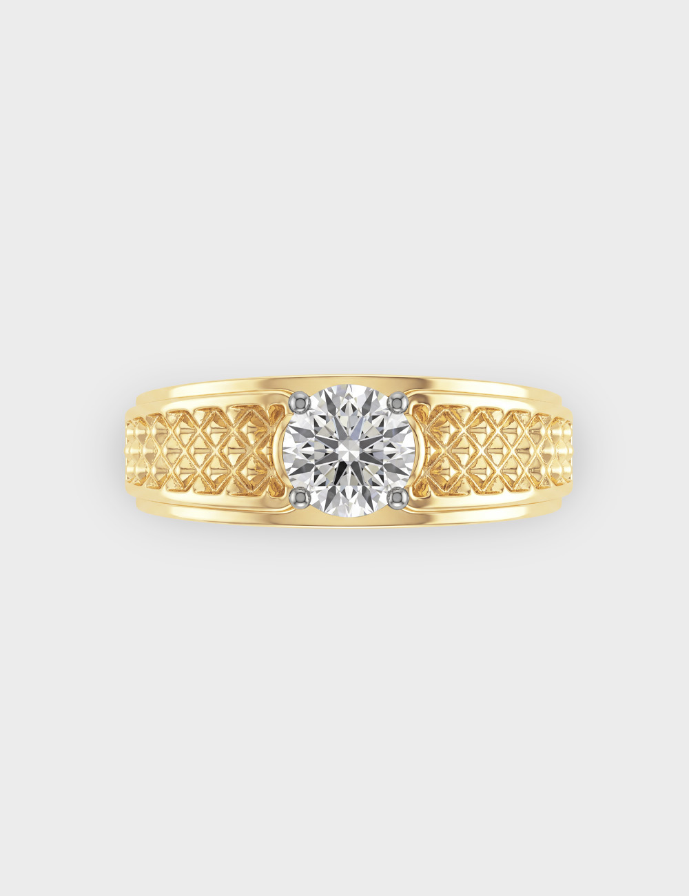 Quilted Men's Lab Grown Solitaire Diamond Ring 1.01 Carat FG-VVS, Yellow Gold, large, image 2