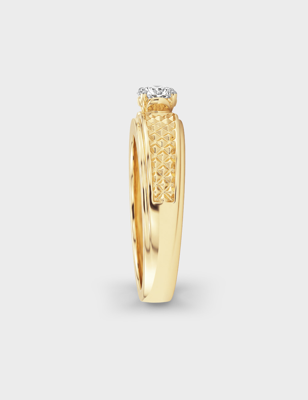Quilted Men's Lab Grown Solitaire Diamond Ring 1.01 Carat FG-VVS, Yellow Gold, large, image 3