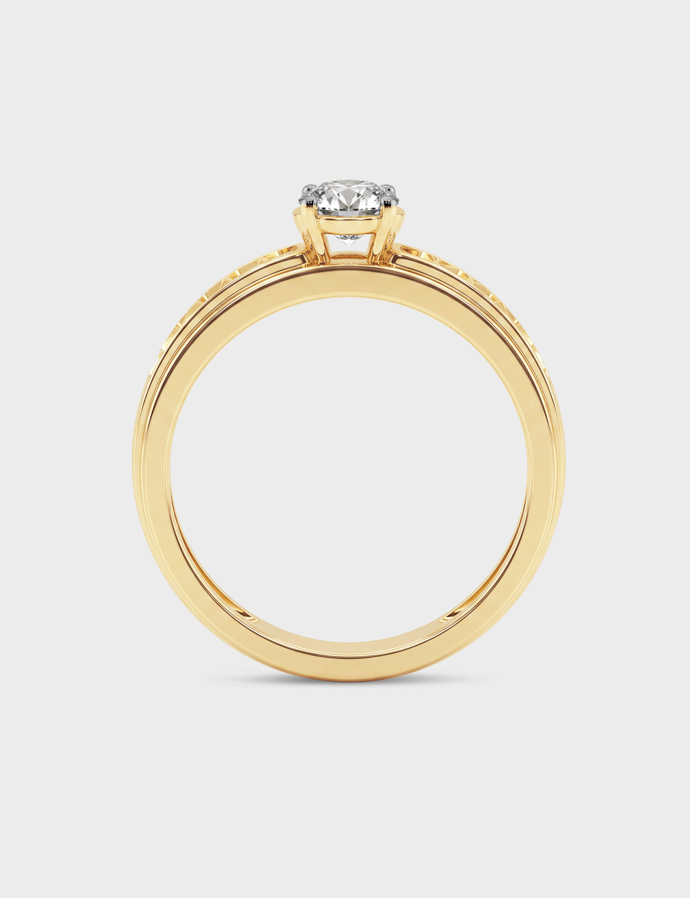 Quilted Men's Lab Grown Solitaire Diamond Ring 1.01 Carat FG-VVS, Yellow Gold, large, image 4