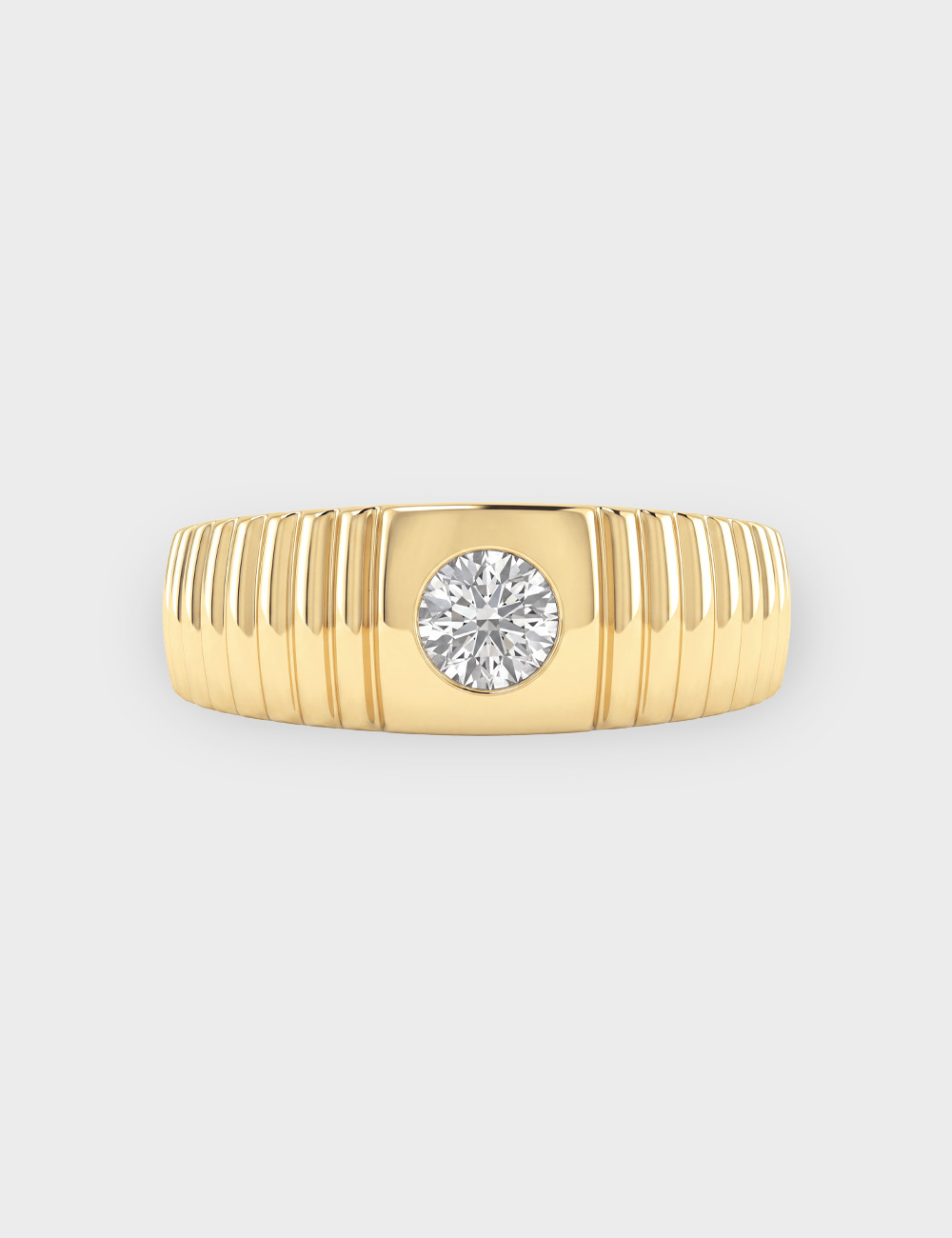 Ribbed Men's Lab Grown Solitaire Diamond Ring 0.65 Cent FG-VVS, Yellow Gold, large, image 2