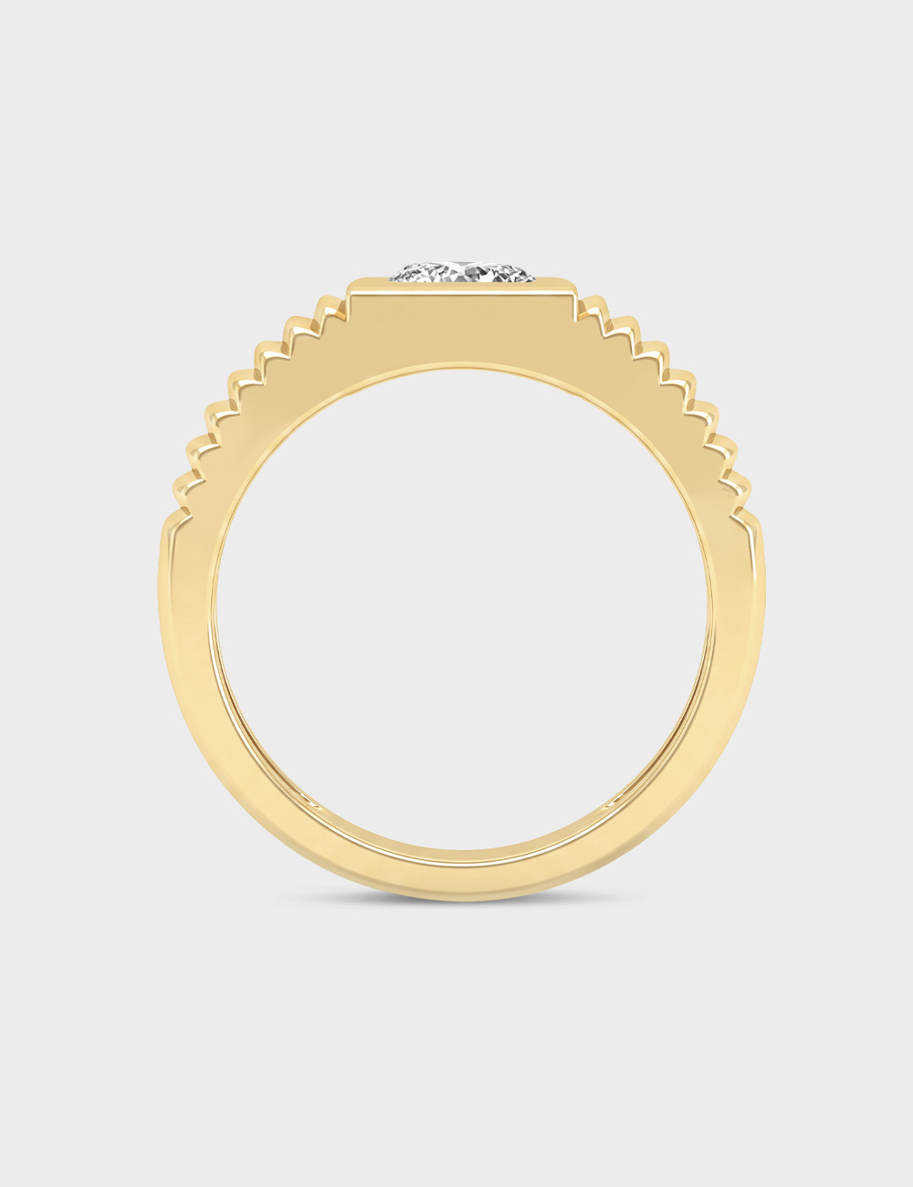 Ribbed Men's Lab Grown Solitaire Diamond Ring 0.65 Cent FG-VVS, Yellow Gold, large, image 4