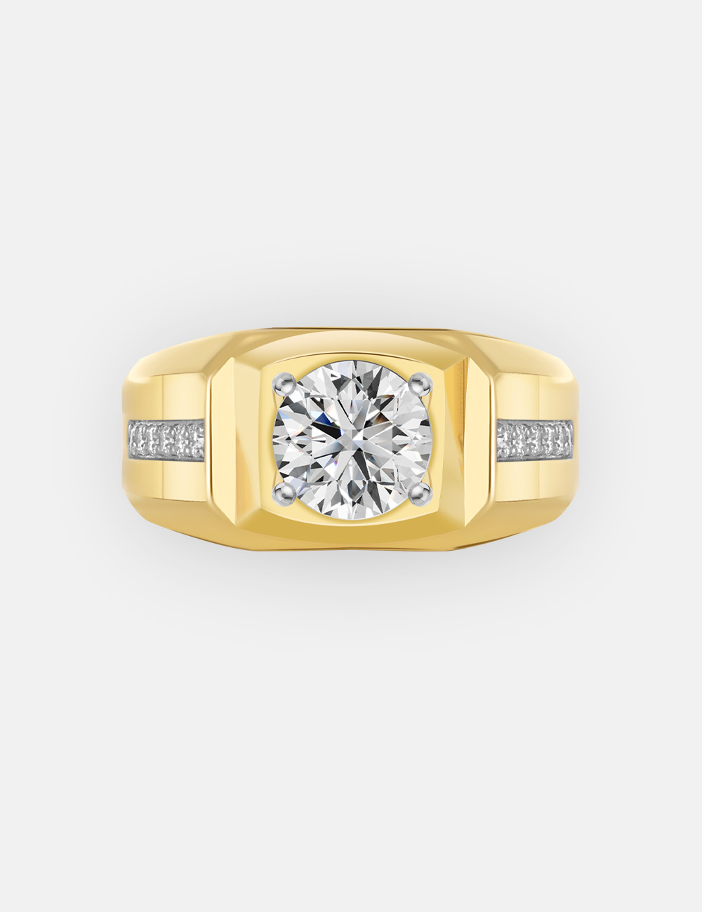 Sovereign Accent Men's Lab Grown Diamond Ring 68 Cent FG-VVS, Yellow Gold, large, image 2