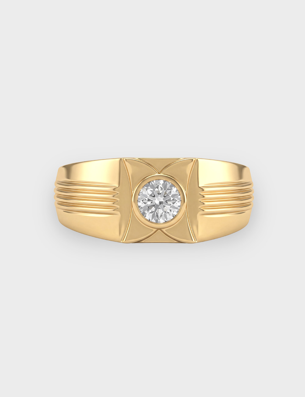 Faceted Men's Lab Grown Solitaire Diamond Ring 0.45 Cent FG-VVS, Yellow Gold, large, image 2