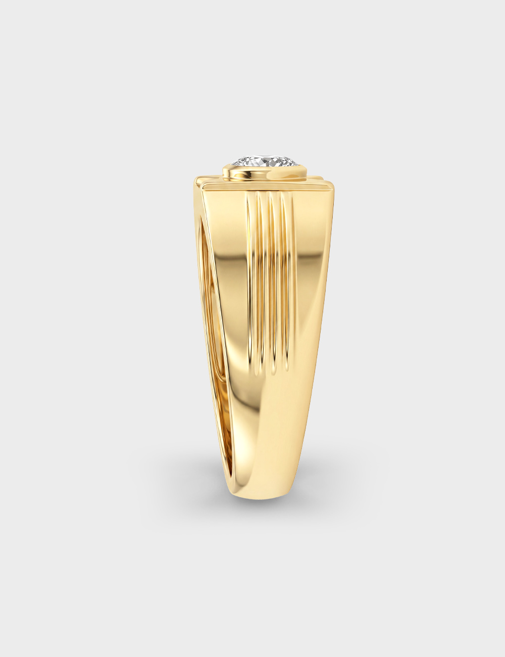Faceted Men's Lab Grown Solitaire Diamond Ring 0.45 Cent FG-VVS, Yellow Gold, large, image 3