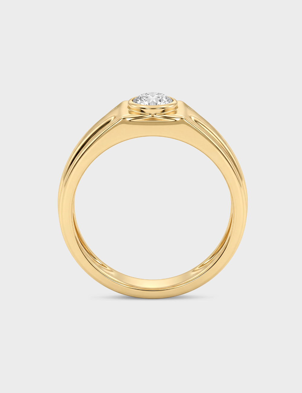Faceted Men's Lab Grown Solitaire Diamond Ring 0.45 Cent FG-VVS, Yellow Gold, large, image 4