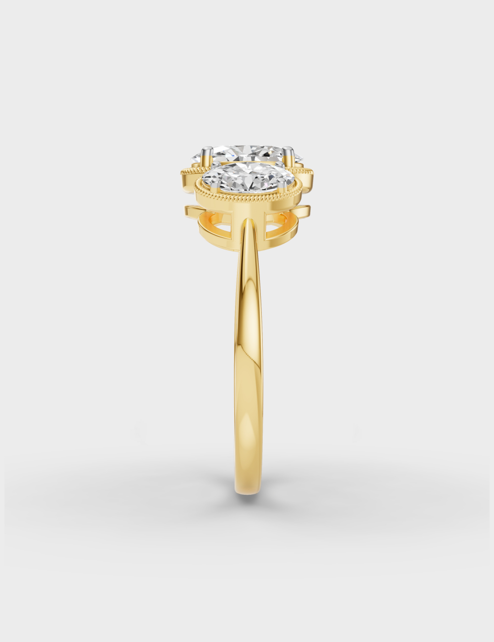 Elegant Trio Diamond Ring 1.2 carat FG-VVS, Yellow Gold, large, image 2