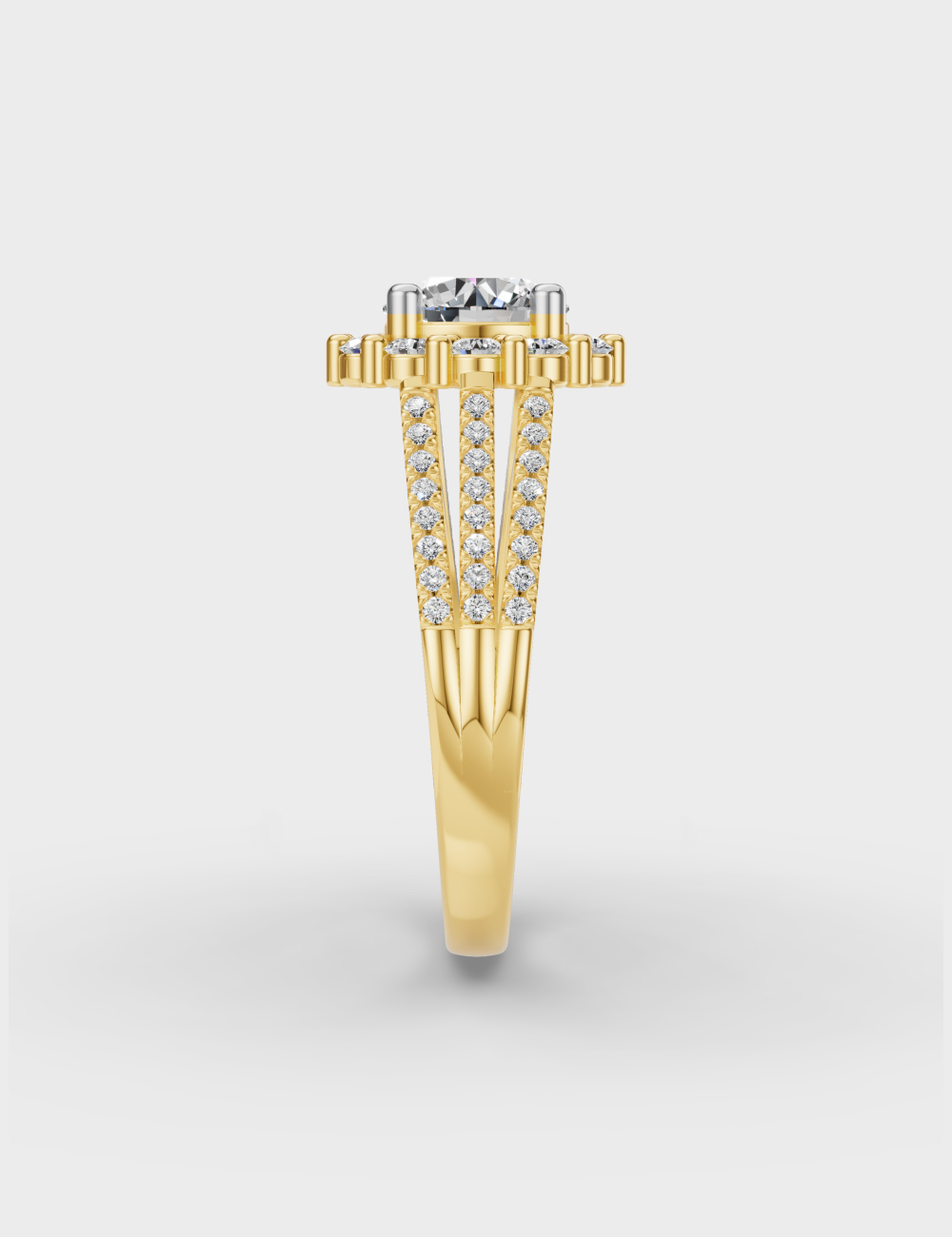 Sparkling Halo Diamond Ring 1,76 carat FG-VVS, Yellow Gold, large, image 2