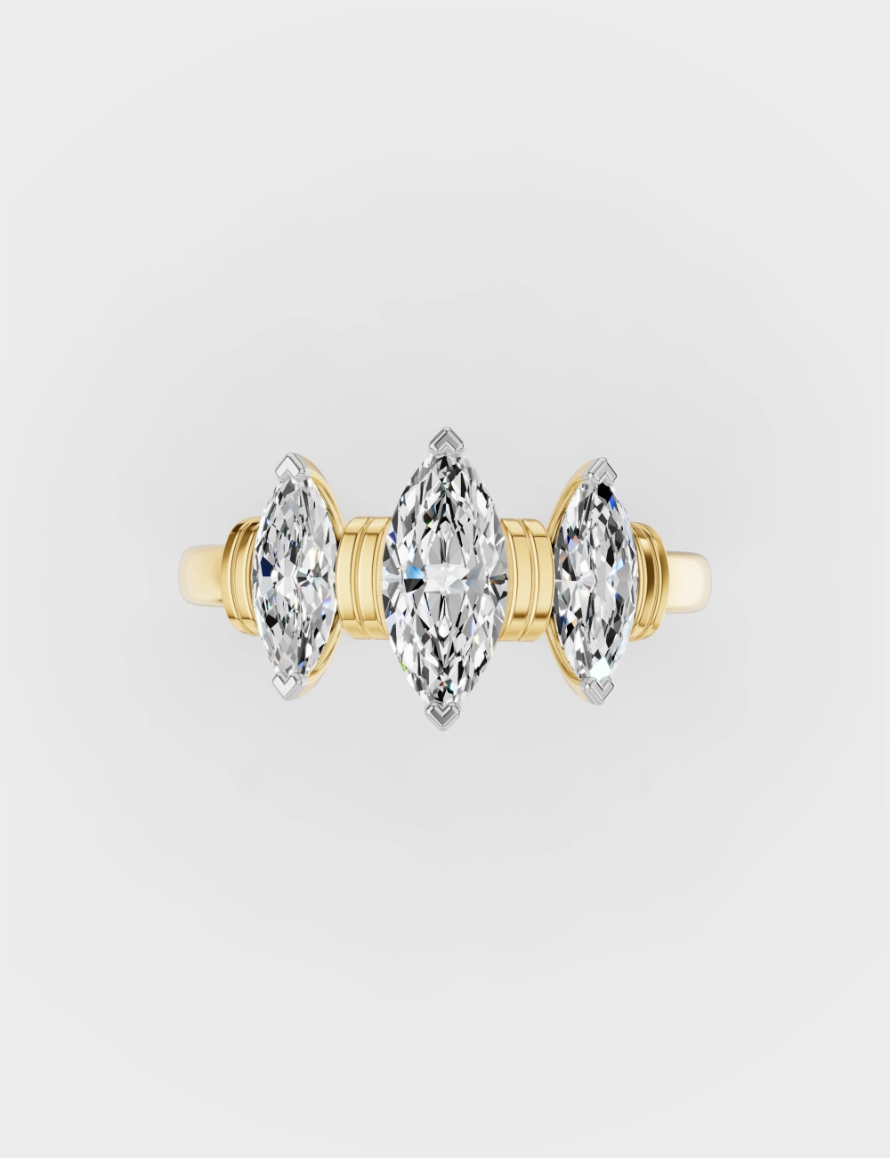 Linear Marquise Diamond Ring 1.36 carat FG-VVS, Yellow Gold, large, image 2
