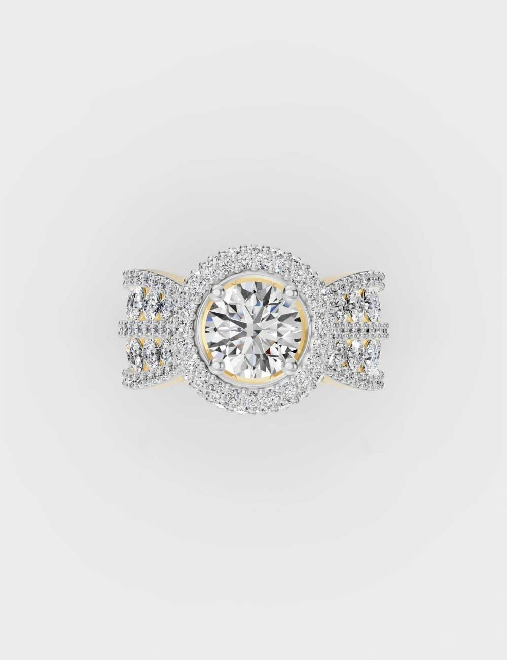 Starlight Halo Diamond Ring 3.4 carat FG-VVS, Yellow Gold, large, image 2