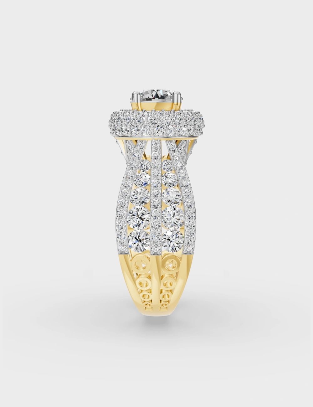 Starlight Halo Diamond Ring 3.4 carat FG-VVS, Yellow Gold, large, image 3