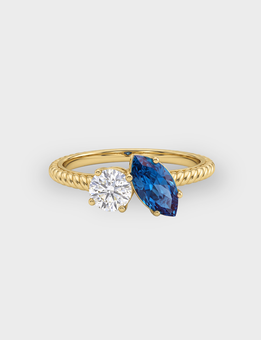 Twist of Two Lab Grown Diamond Ring 0.82 Cent FG-VVS, Yellow Gold, large, image 2