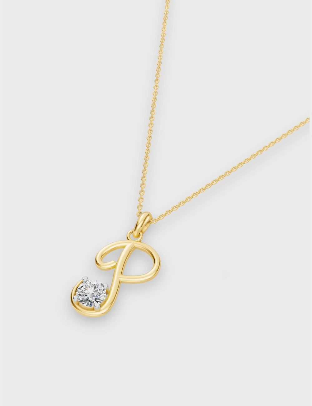 Sleek P Diamond Pendant 52 cent FG-VVS, Yellow Gold, large, image 2