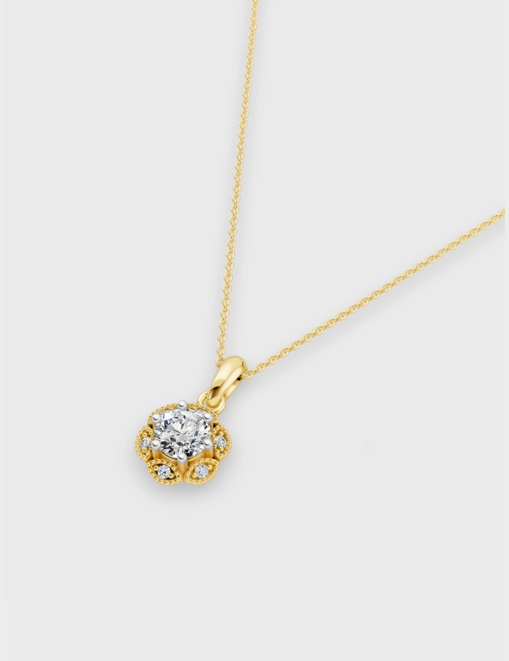 Floral Dot Diamond Pendant 46 cent FG-VVS, Yellow Gold, large, image 2