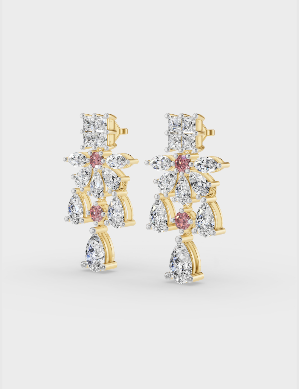 Grand Cascade Diamond Earrings 8.9 carat FG-VVS, Yellow Gold, large, image 2