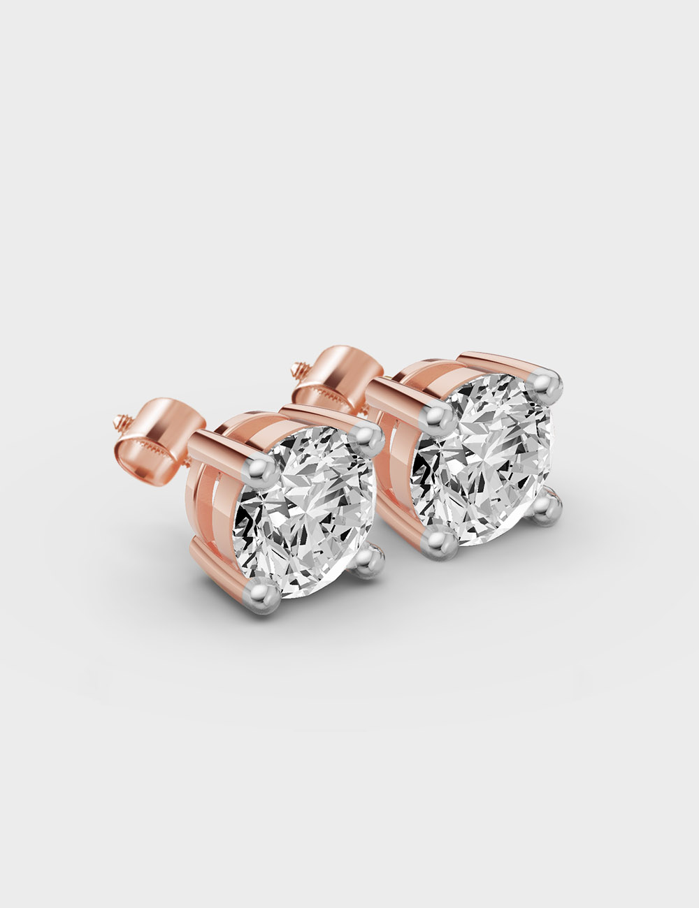 Prism Core Solitaire Diamond Studs 3.12 carat FG-VVS, Rose Gold, large, image 2