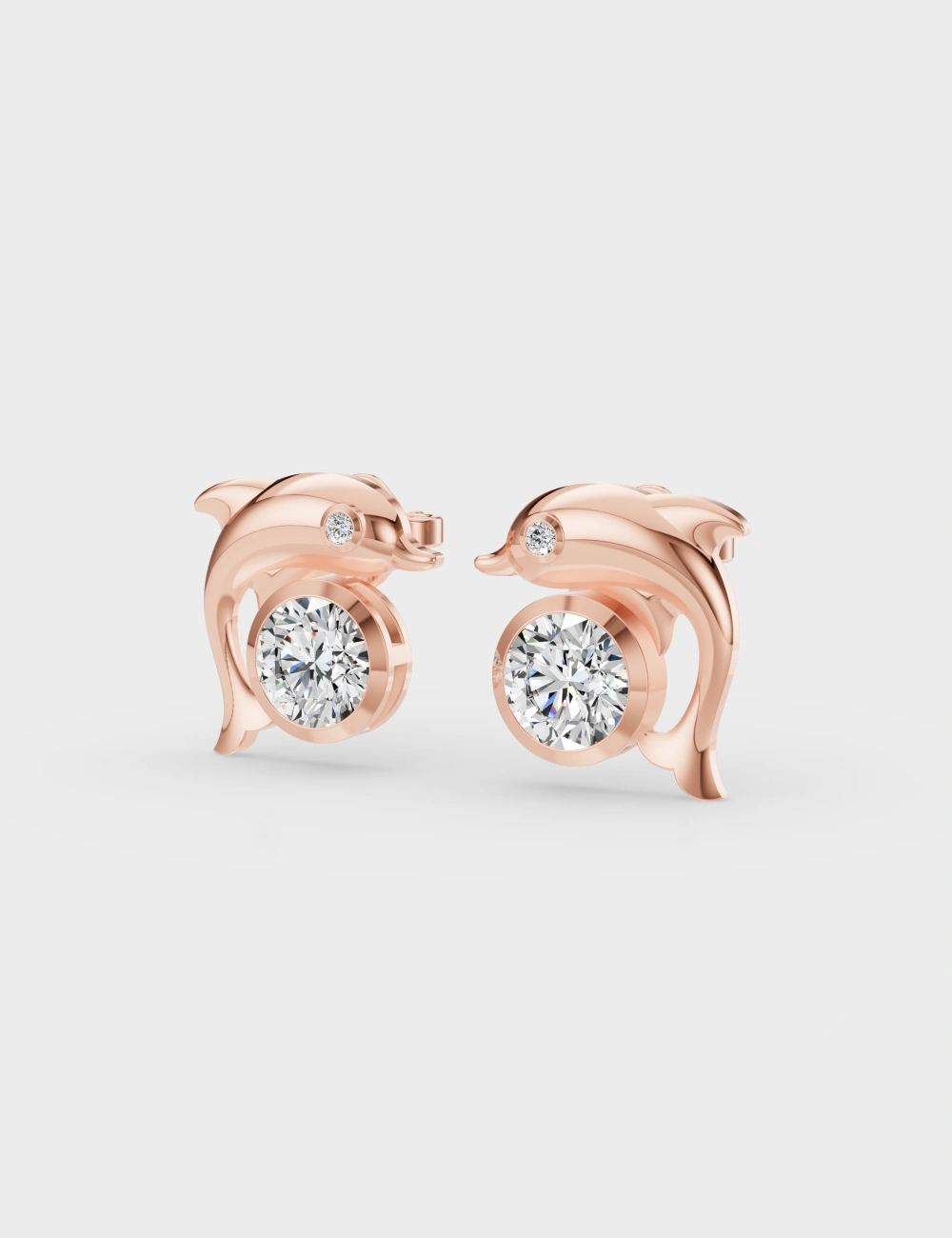 Sparkled Dive Diamond Studs 68 cent FG-VVS, Rose Gold, large, image 2