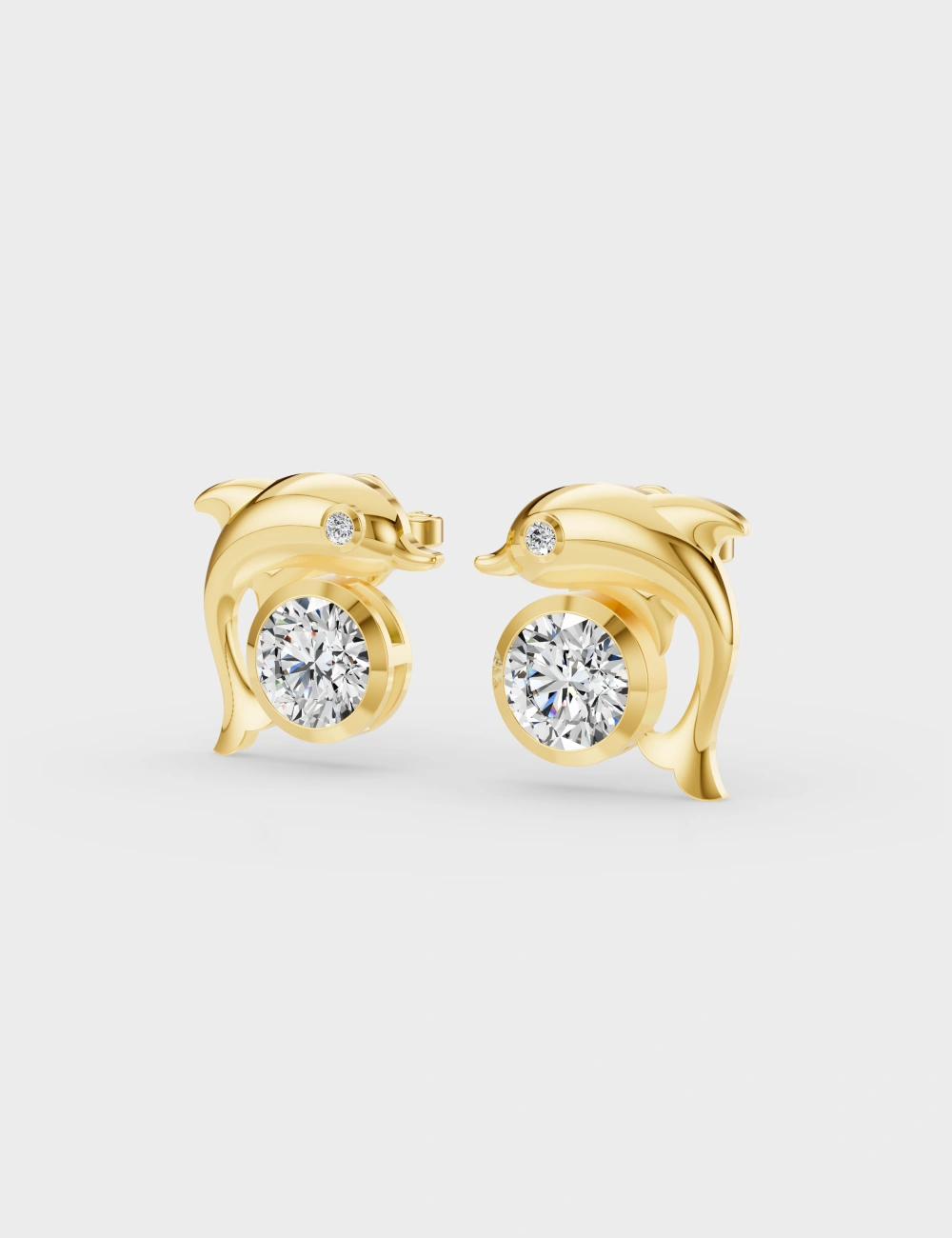 Sparkled Dive Diamond Studs 68 cent FG-VVS, Yellow Gold, large, image 2