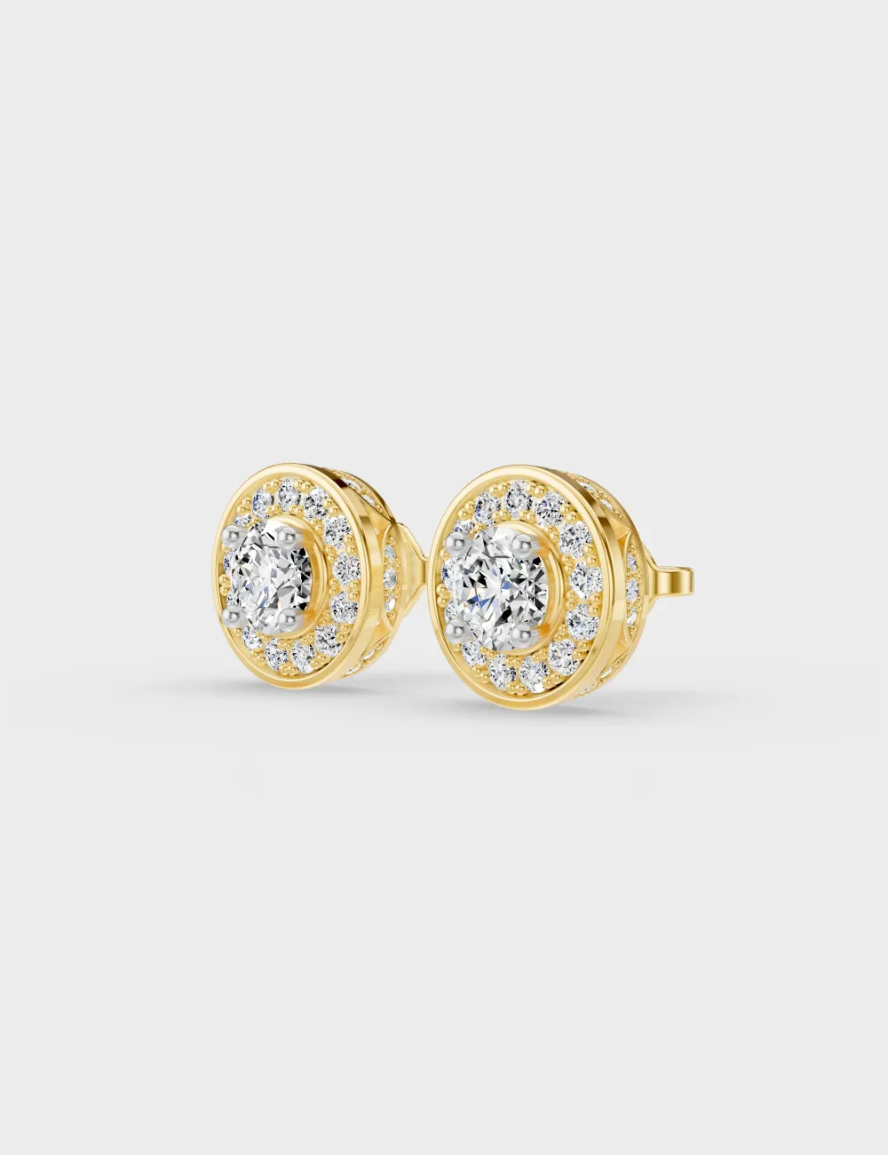 Orion Halo Diamond Studs 1.07 carat FG-VVS, Yellow Gold, large, image 2