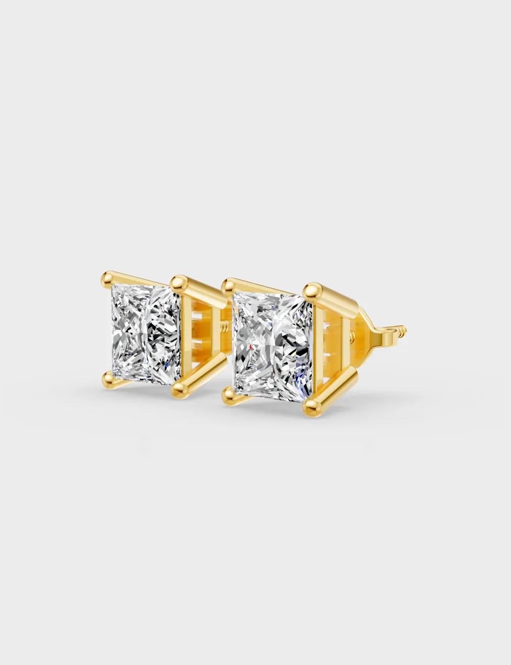 Solara Princess Diamond Studs 1.87 carat FG-VVS, Yellow Gold, large, image 2