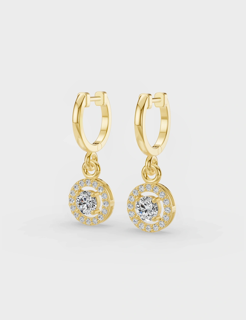 Halo Drop Diamond Hoops 1 carat FG-VVS, Yellow Gold, large, image 2