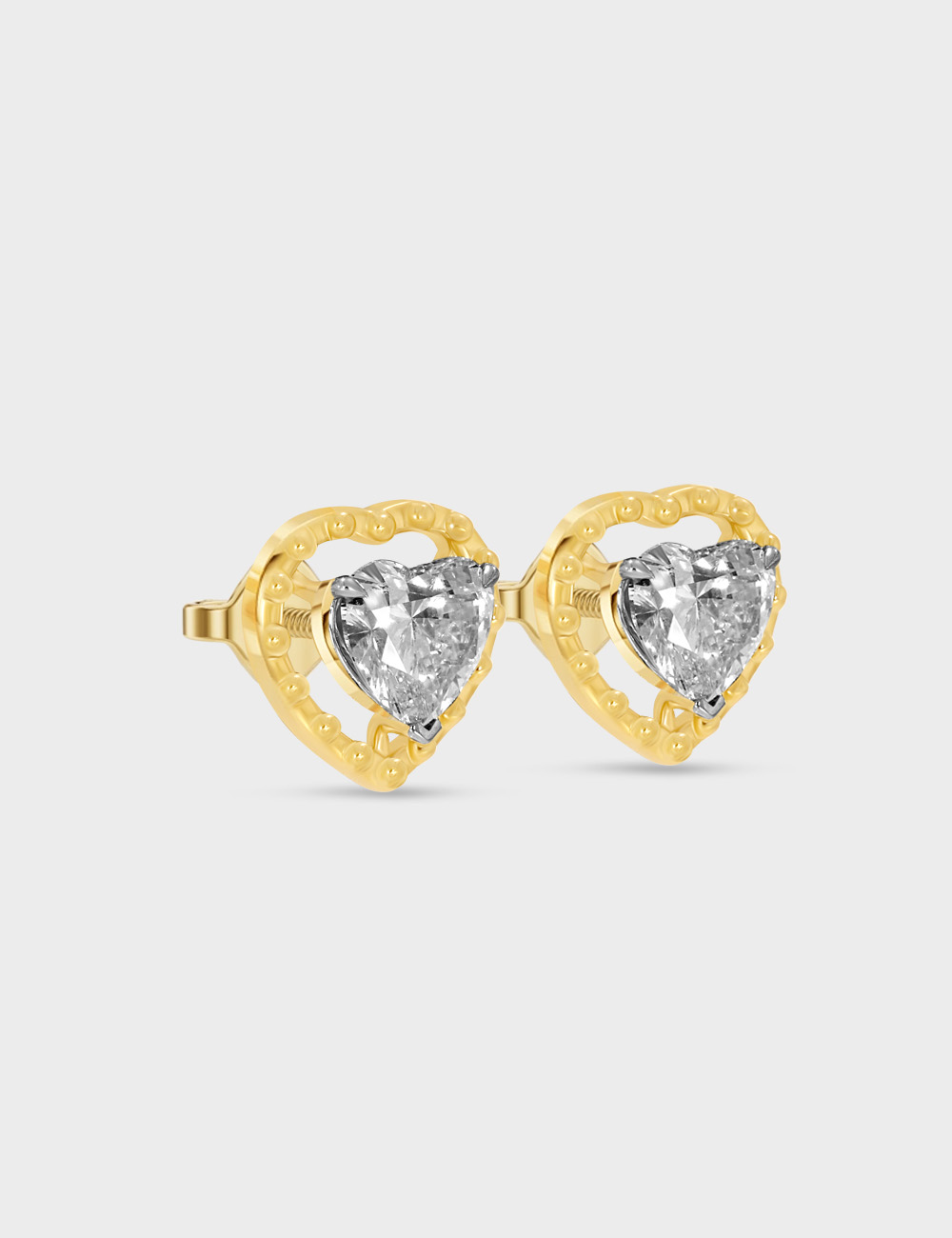 Heart of Gold Lab Grown Diamond Studs 2.11 Carat FG-VVS, Yellow Gold, large, image 2