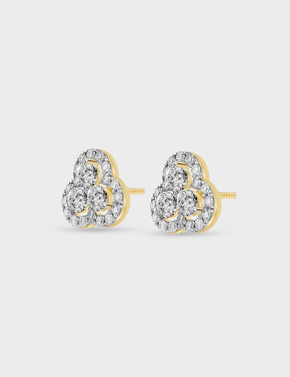 Tiered Spark Clover Lab Grown Diamond Studs 1.43 Carat FG-VVS, Yellow Gold, large, image 2