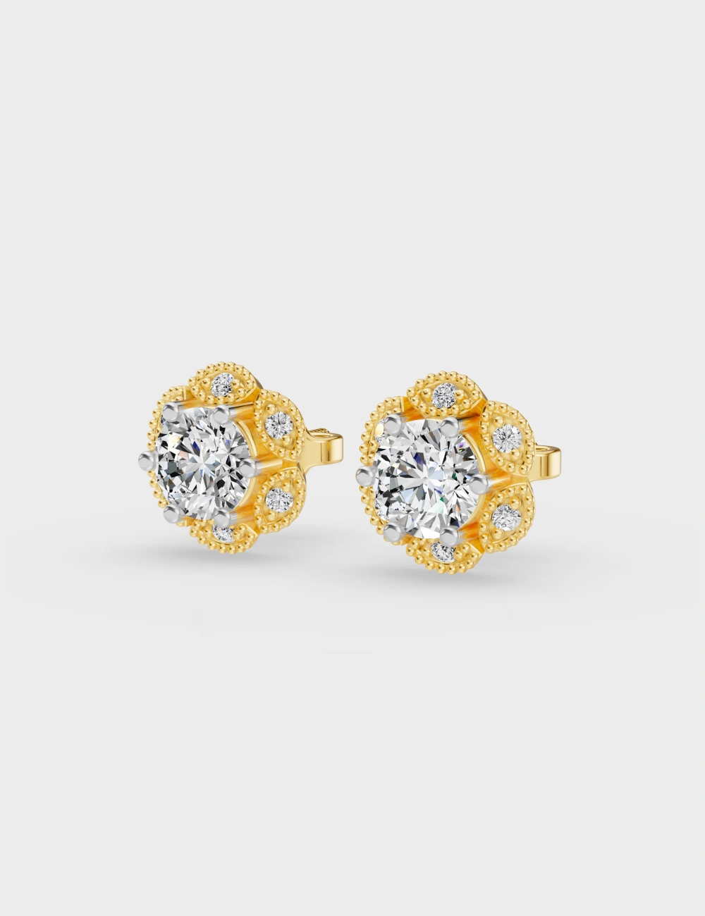 Vintage Bloom Diamond Studs 60 cent FG-VVS, Yellow Gold, large, image 2
