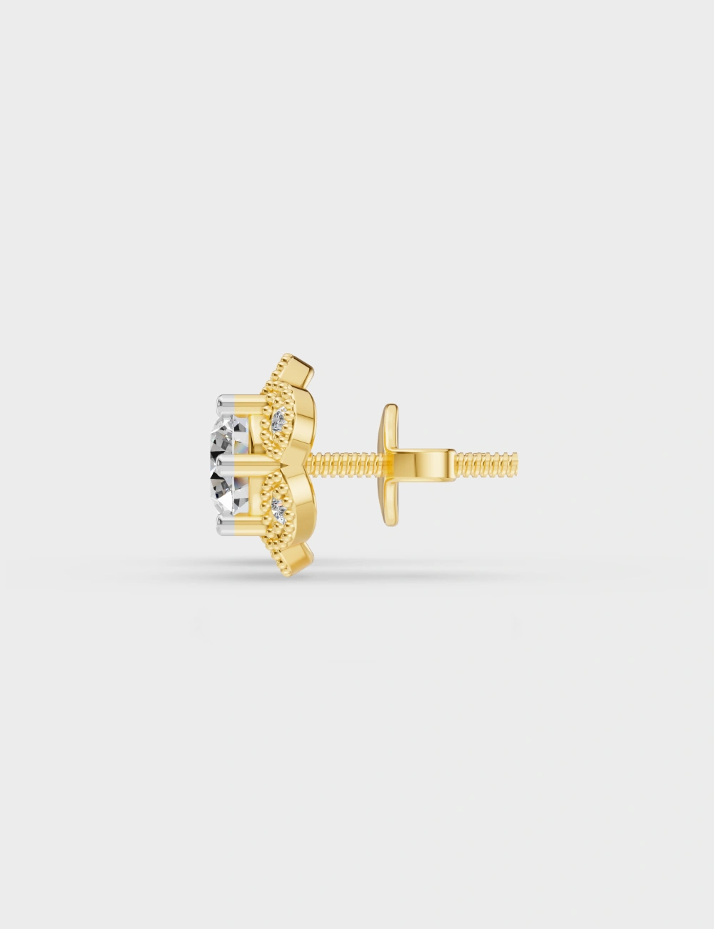 Vintage Bloom Diamond Studs 60 cent FG-VVS, Yellow Gold, large, image 3