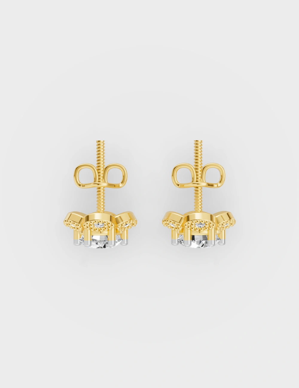 Vintage Bloom Diamond Studs 60 cent FG-VVS, Yellow Gold, large, image 4