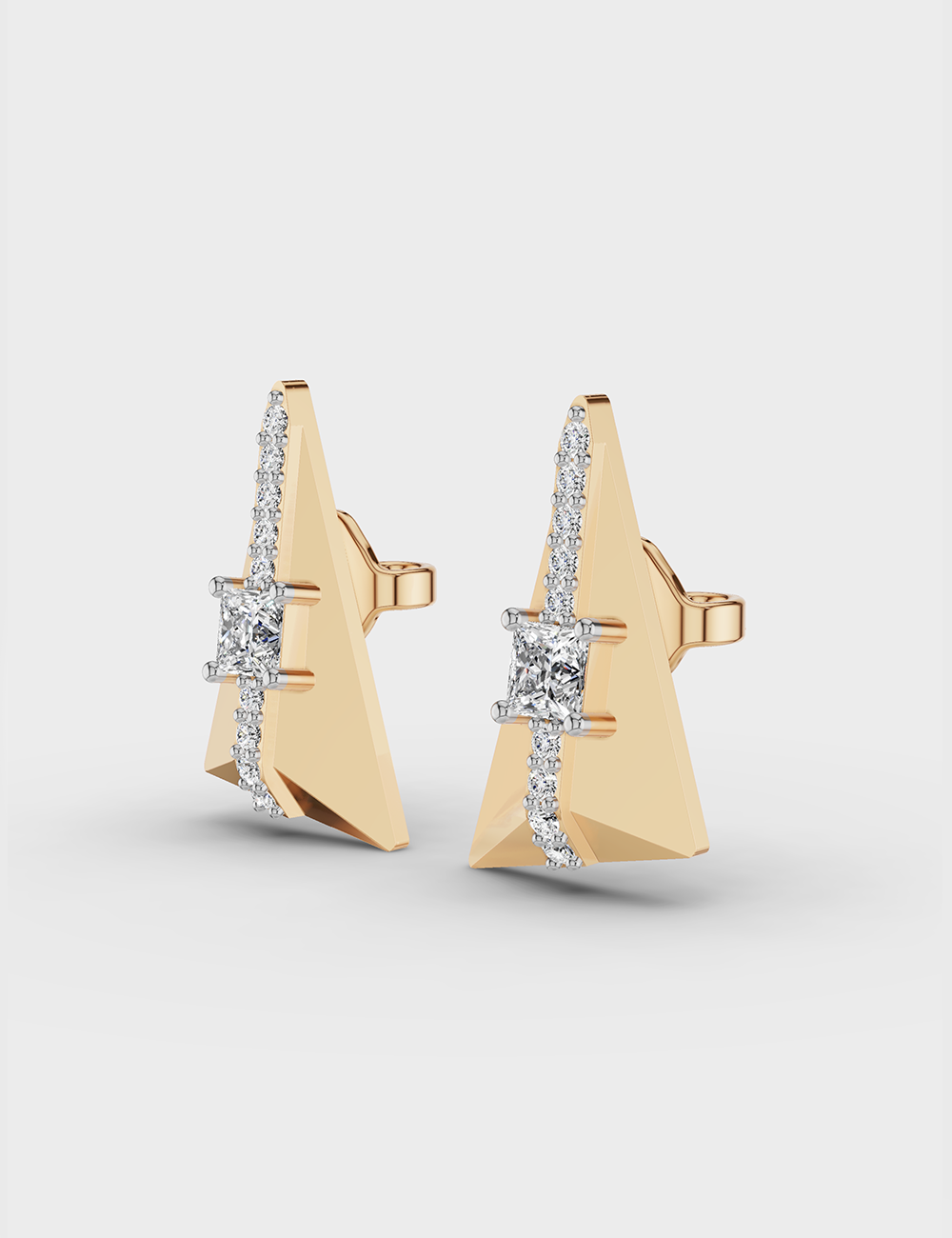 Trigon Diamond Studs 41 Cent FG-VVS, Yellow Gold, large, image 2