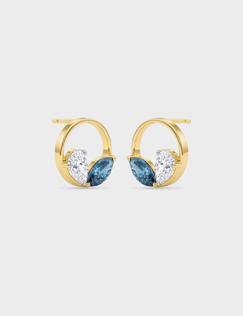 Circle of Blue Lab Grown Diamond Studs 1.28 Carat FG-VVS, Yellow Gold, large, image 2