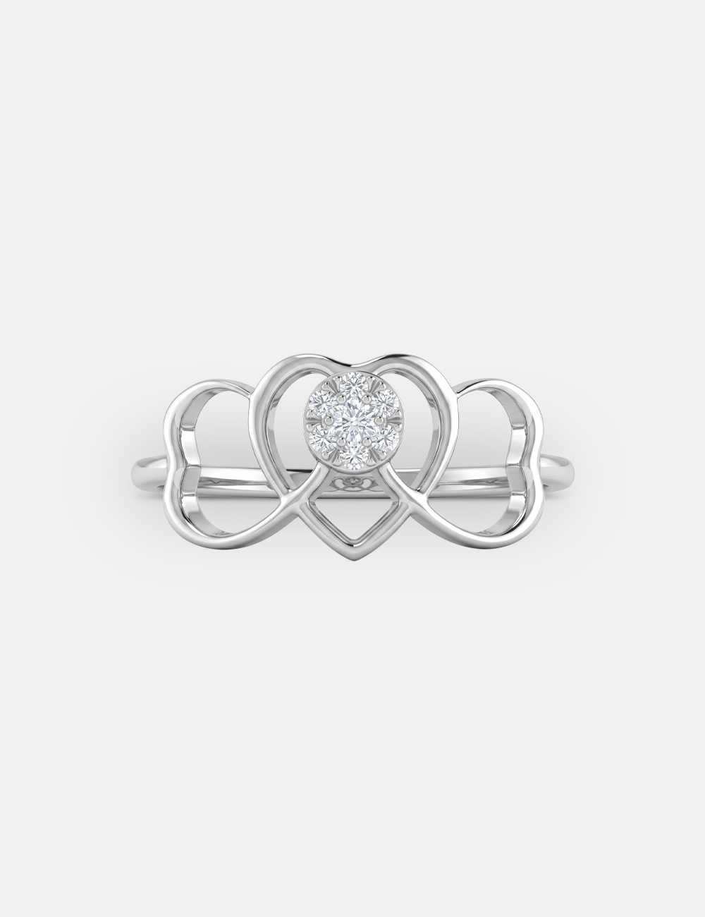 Trailing Hearts Silver Lab Grown Diamond Ring 0.06 Cent FG-VVS, White, large, image 2