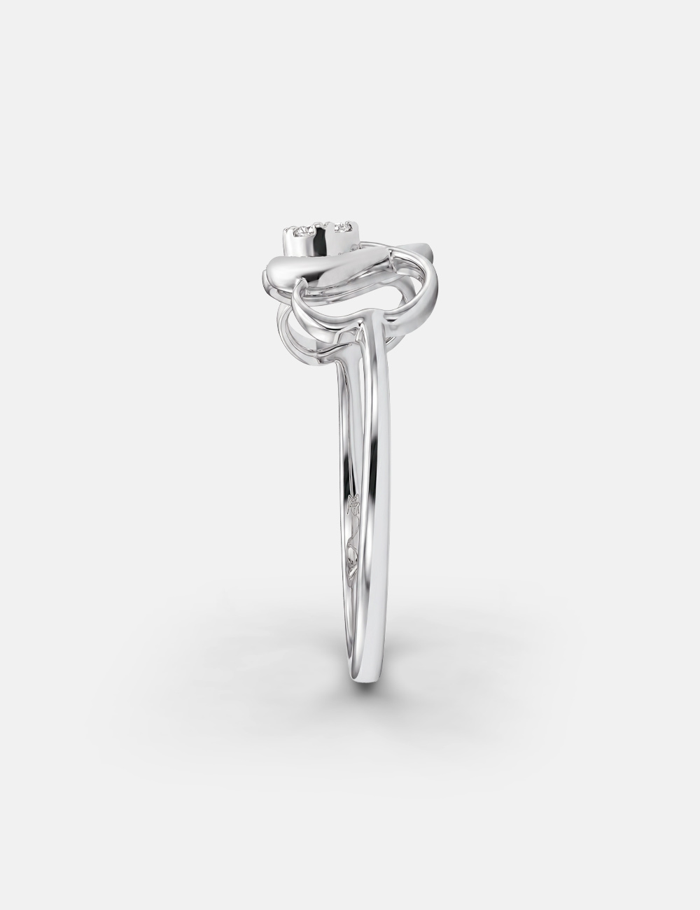 Trailing Hearts Silver Lab Grown Diamond Ring 0.06 Cent FG-VVS, White, large, image 3