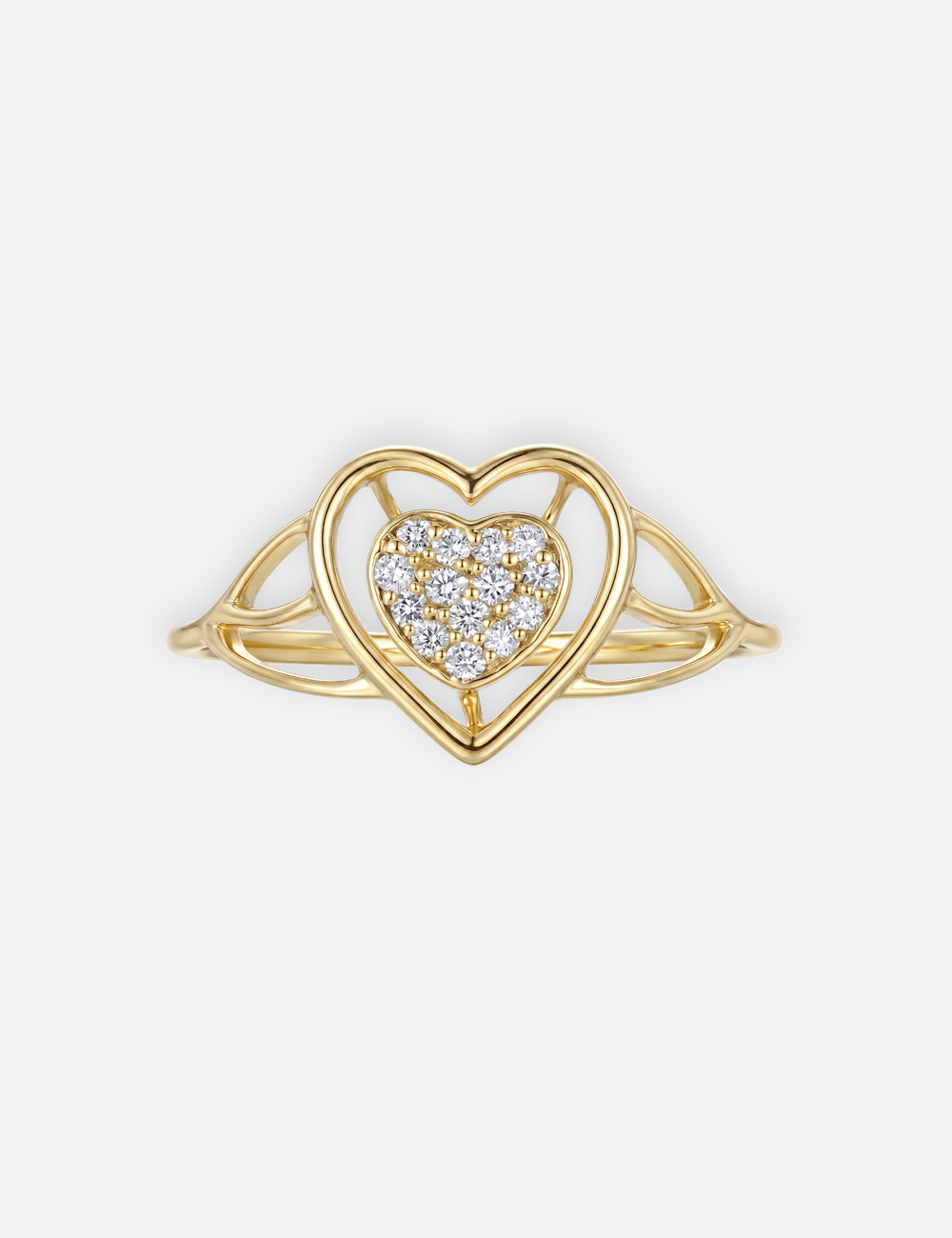 Heart Weave Gold Plated Silver Lab Grown Diamond Ring 0.07 Cent FG-VVS, Gold Plated, large, image 2