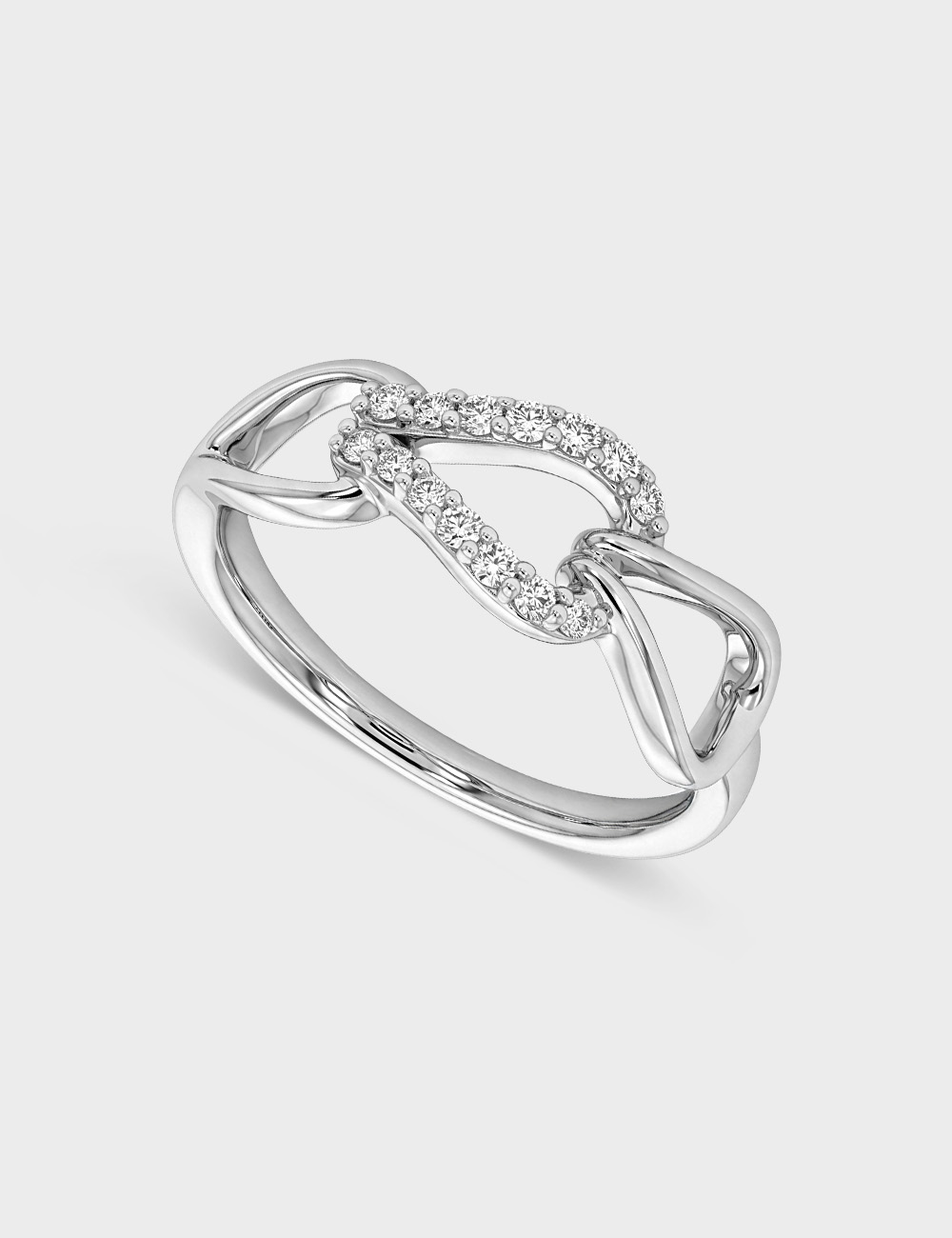 Knot Silver Lab Grown Diamond Ring 15 Cent FG-VVS, White, large, image 1