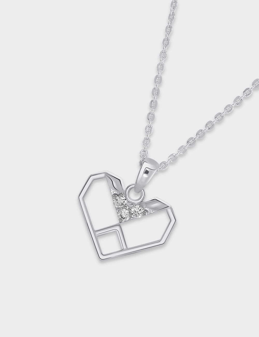 Edgy Heart Diamond Pendant 0.14 cent FG-VVS, White, large, image 2