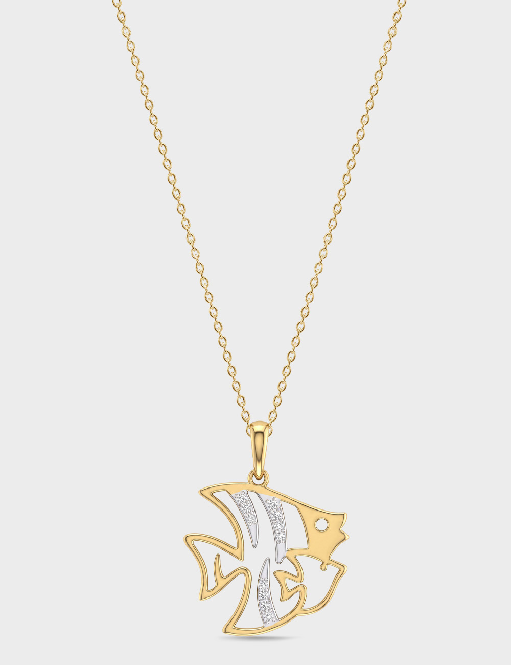 Angel Fish Gold Plated Silver Lab Grown Diamond Pendant 3 Cent FG-VVS, Gold Plated, large, image 1
